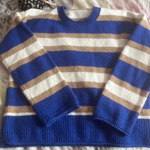 Madewell sweater with blue white and gold stripes
